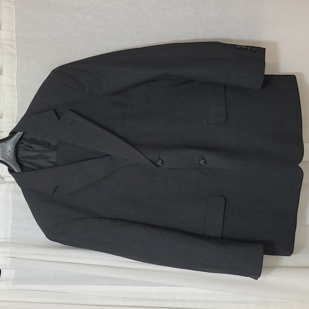 Stafford Washable Wardrobe Charcoal with  Blue Pinstripes and Cuffs